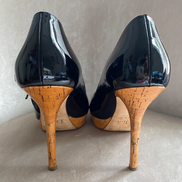 Christian Dior Black Patent Leather Peep Toe Pumps Stiletto Heels with Bow - Picture 5 of 7